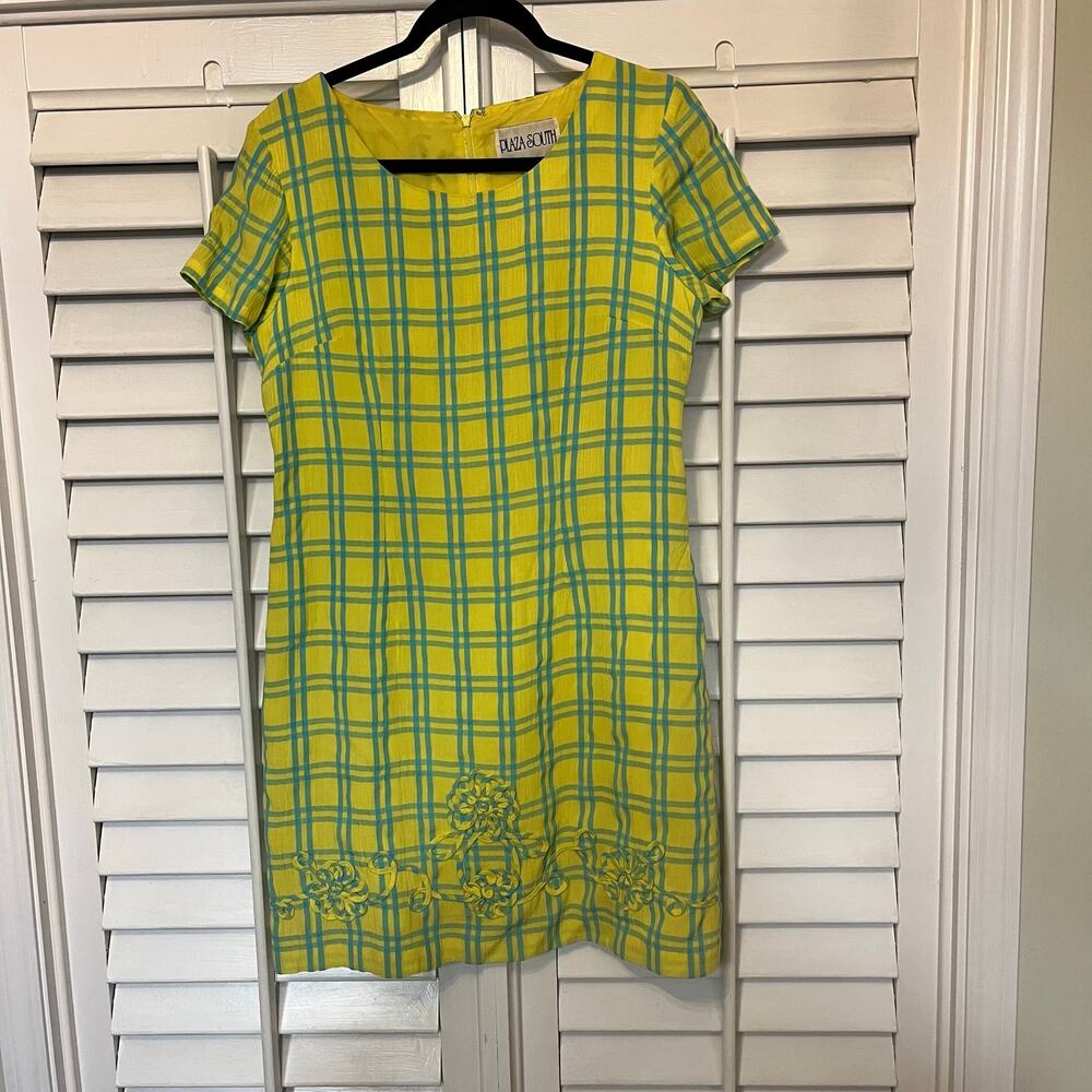 Plaza South Yellow and Blue Plaid Dress Size 8 - Picture 1 of 8